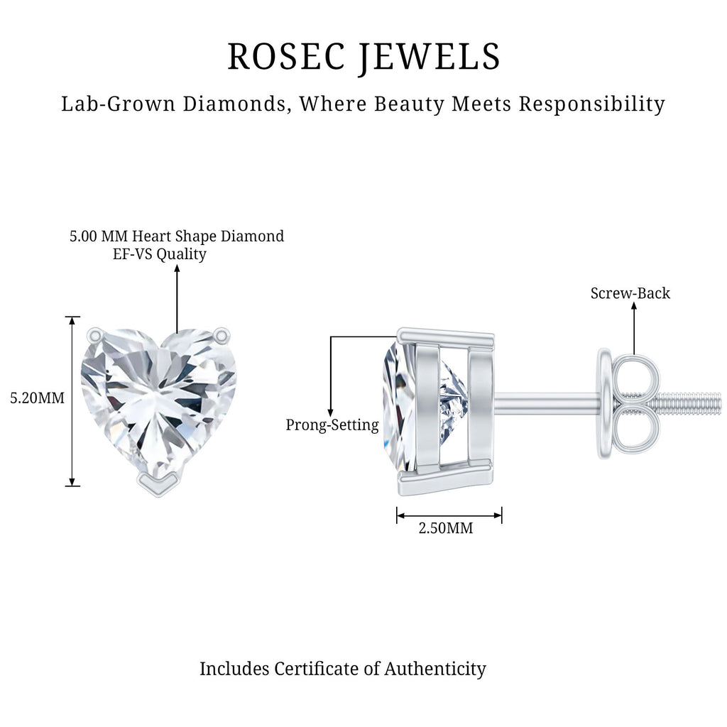 Lab Grown Diamond Heart Stud Earrings in 14K Gold Plated Silver