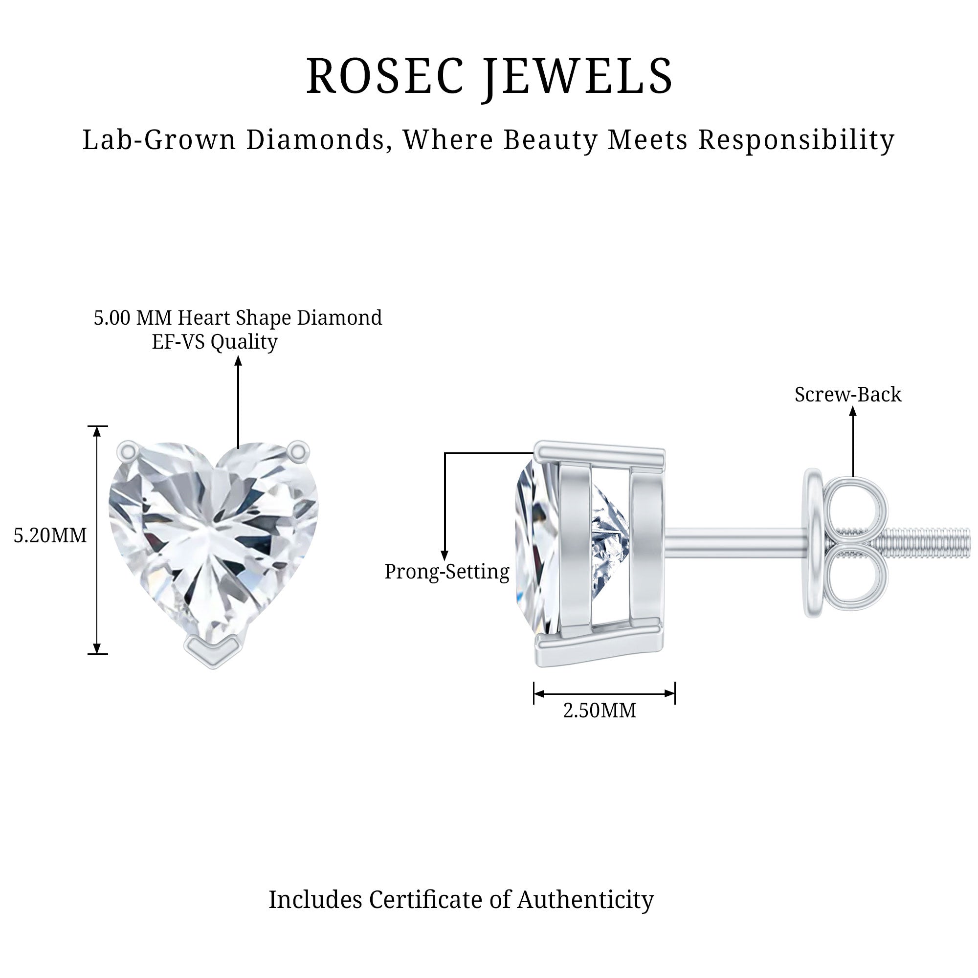 Lab Grown Diamond Heart Stud Earrings in 14K Gold Plated Silver