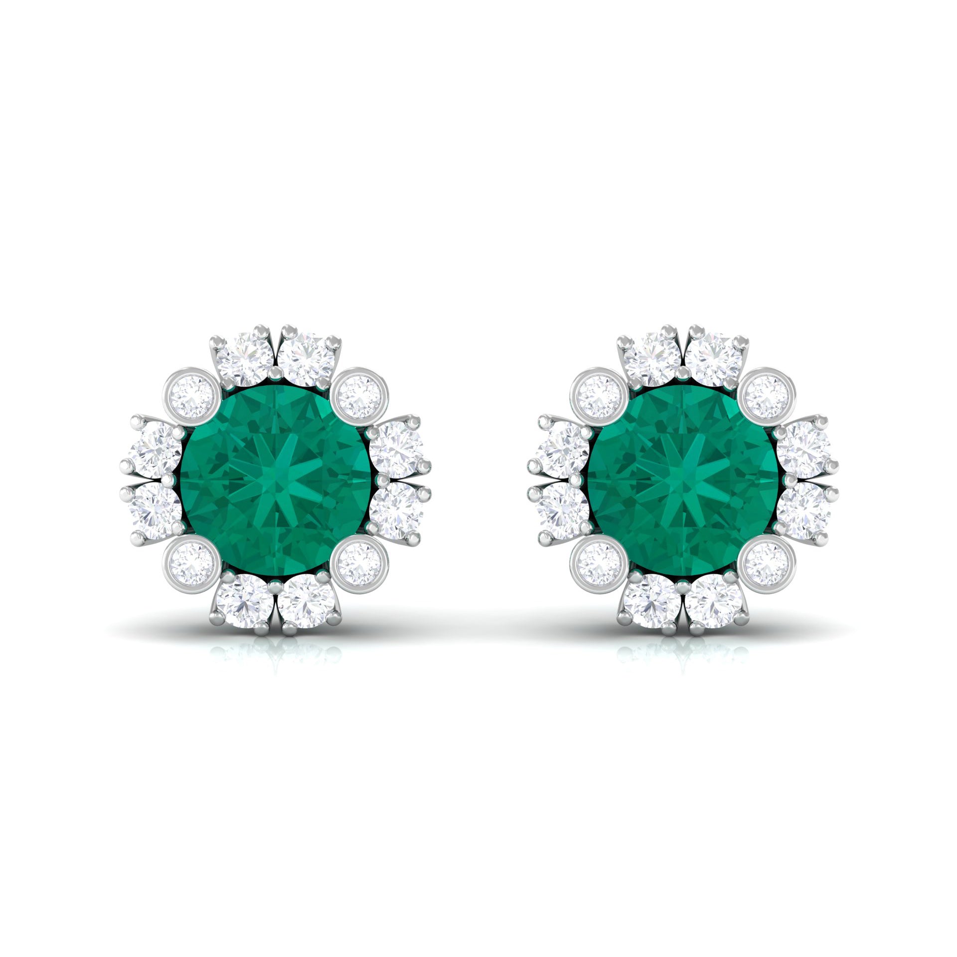 Real 0.99 Carat Emerald and Diamond Halo Stud Earrings