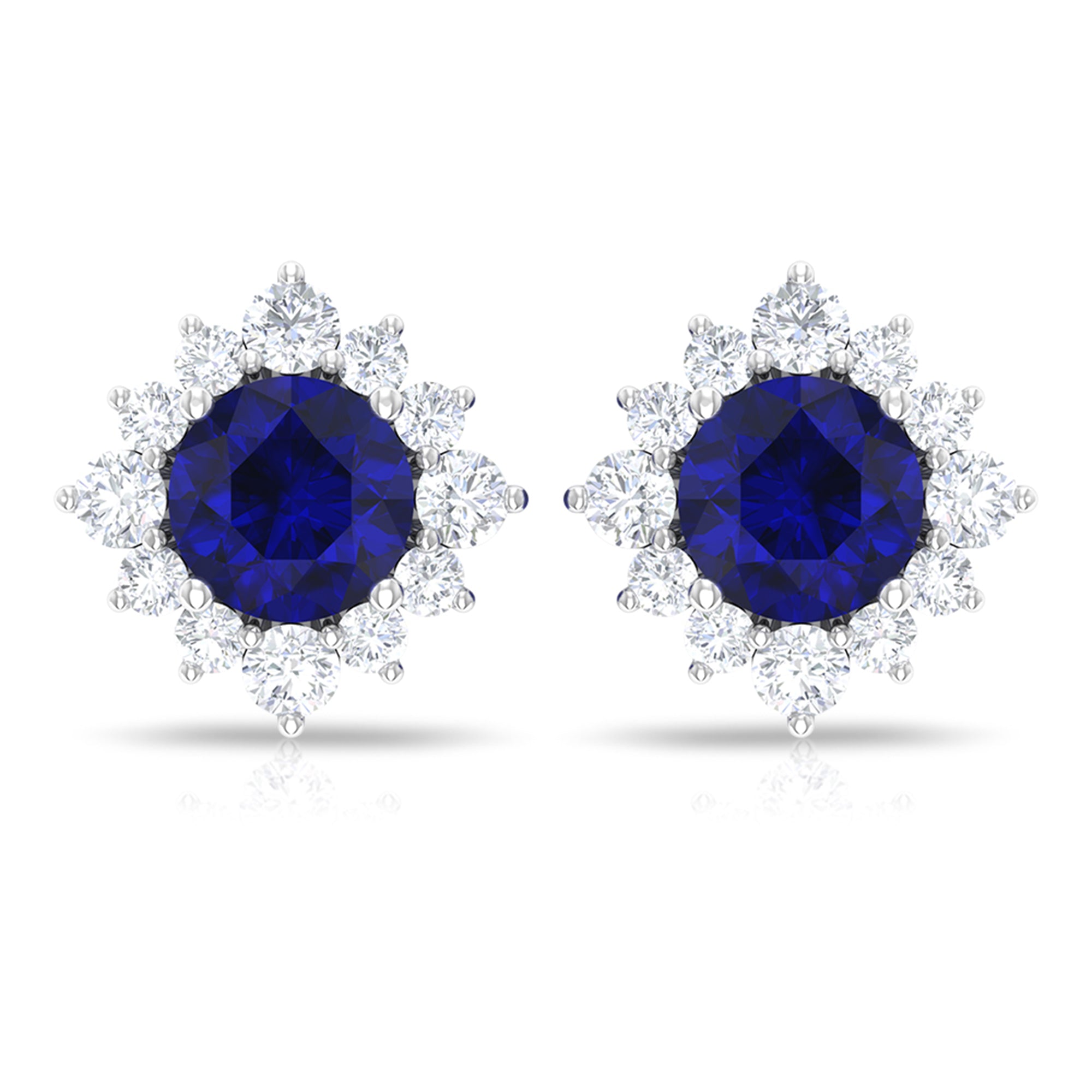 Genuine 0.8 Carat Blue Sapphire Stud Earrings with Diamond Halo