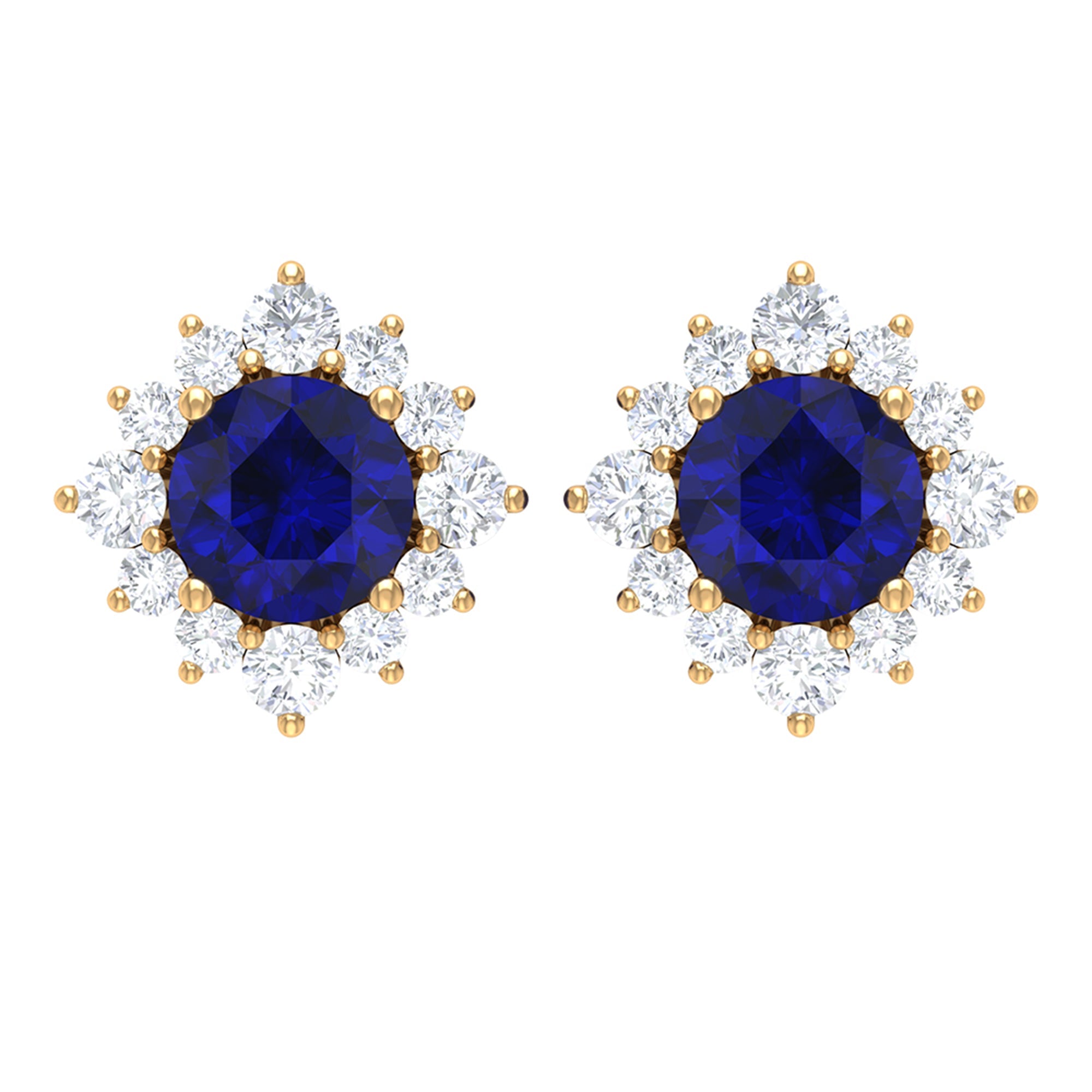 Genuine 0.8 Carat Blue Sapphire Stud Earrings with Diamond Halo