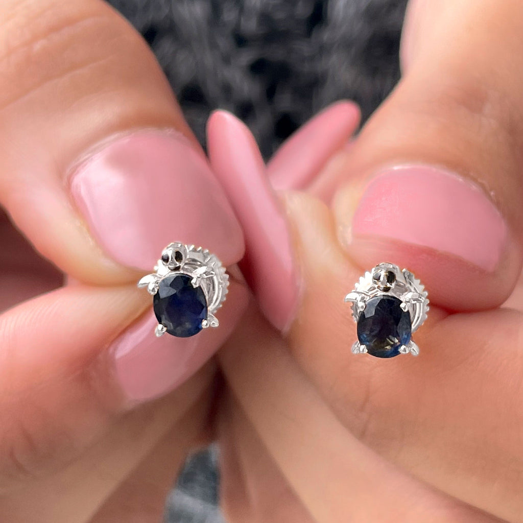 4X6MM Oval Cut Blue Sapphire Sea Turtle Earrings