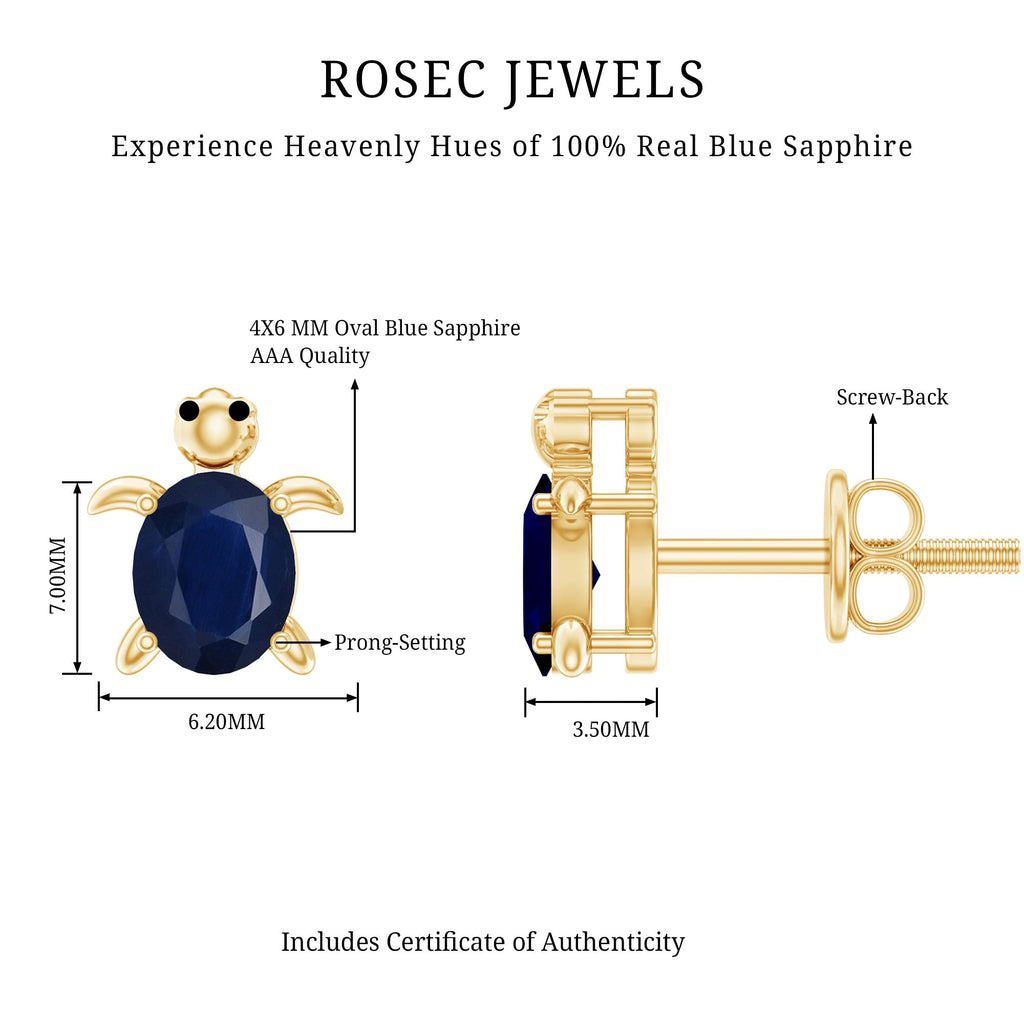 4X6MM Oval Cut Blue Sapphire Sea Turtle Earrings