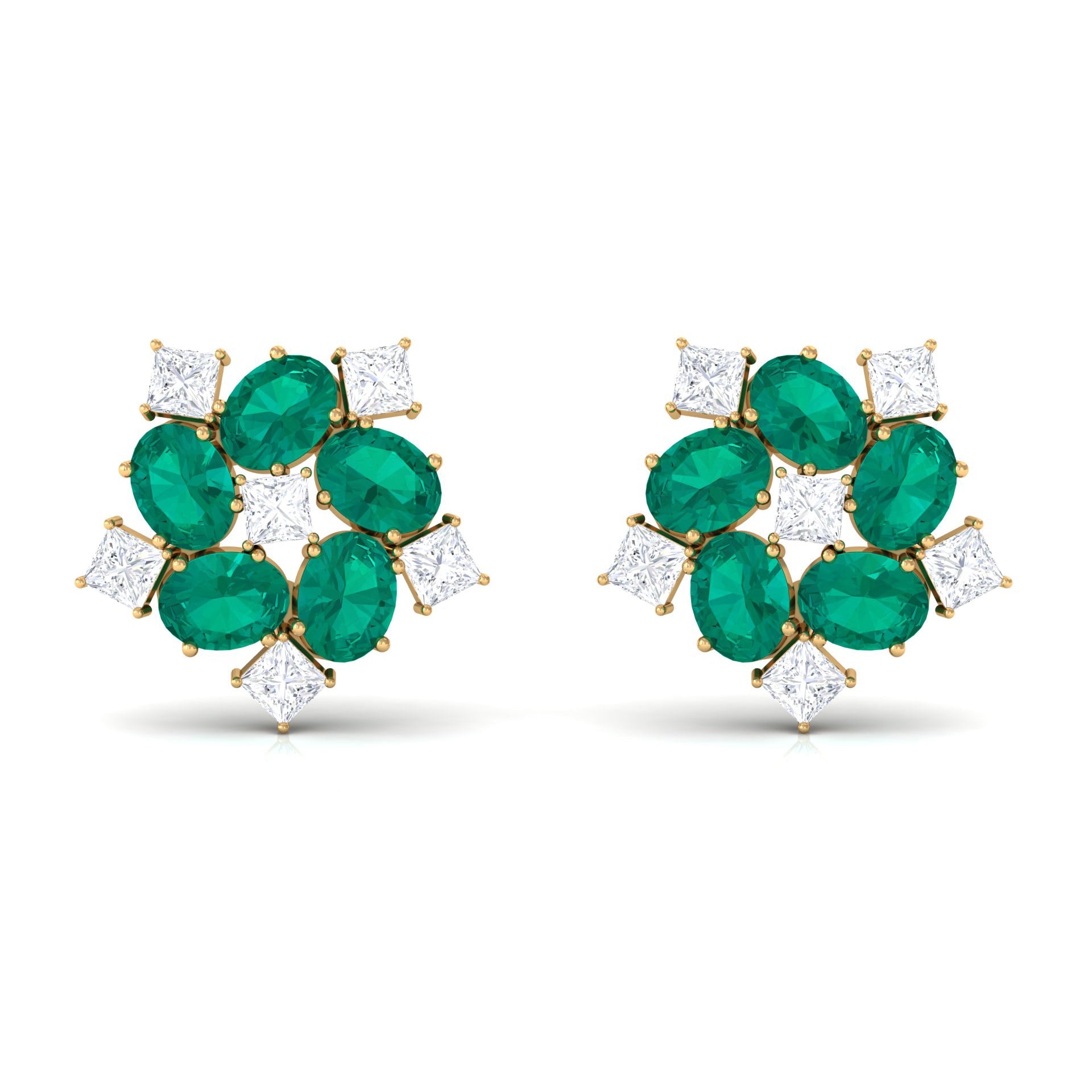 Certified Emerald and Moissanite Wedding Stud Earrings
