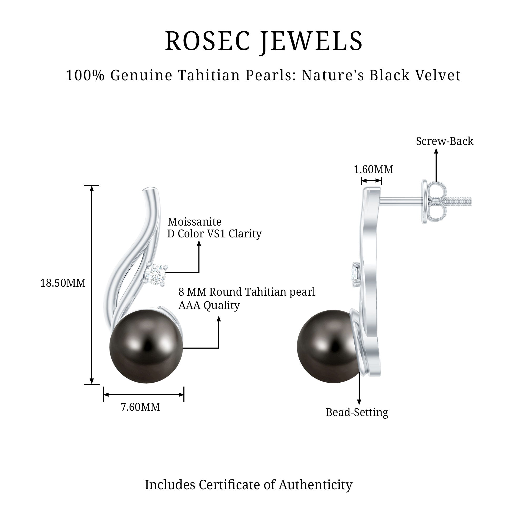 16 CT Solitaire Tahitian Pearl Drop Earrings for Women