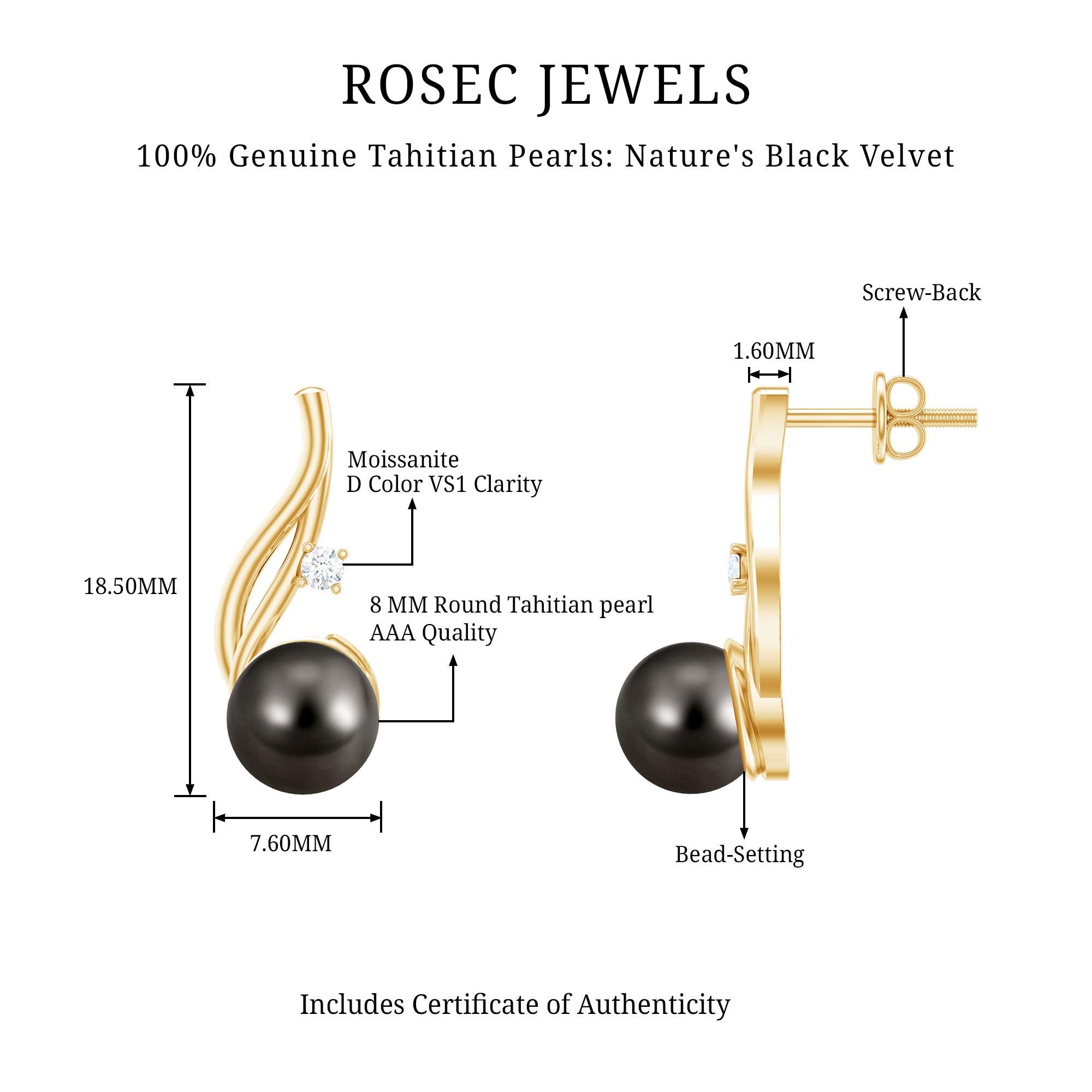 16 CT Solitaire Tahitian Pearl Drop Earrings for Women