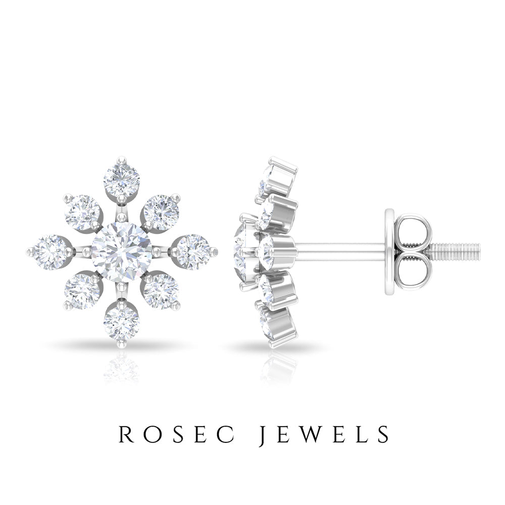 Round Cut Diamond Flower Stud Earrings for Women