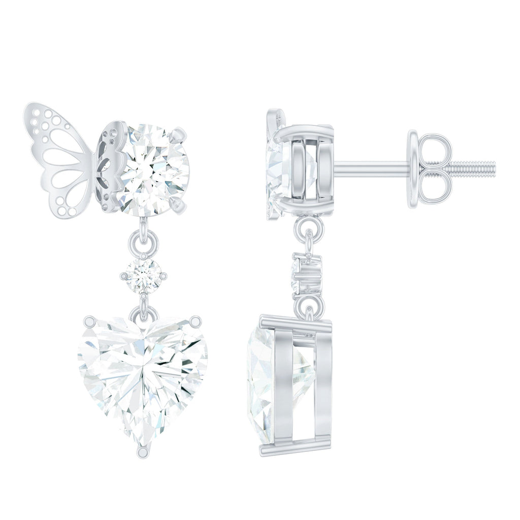 4 CT Heart Shape Moissanite Drop Earrings with Butterfly