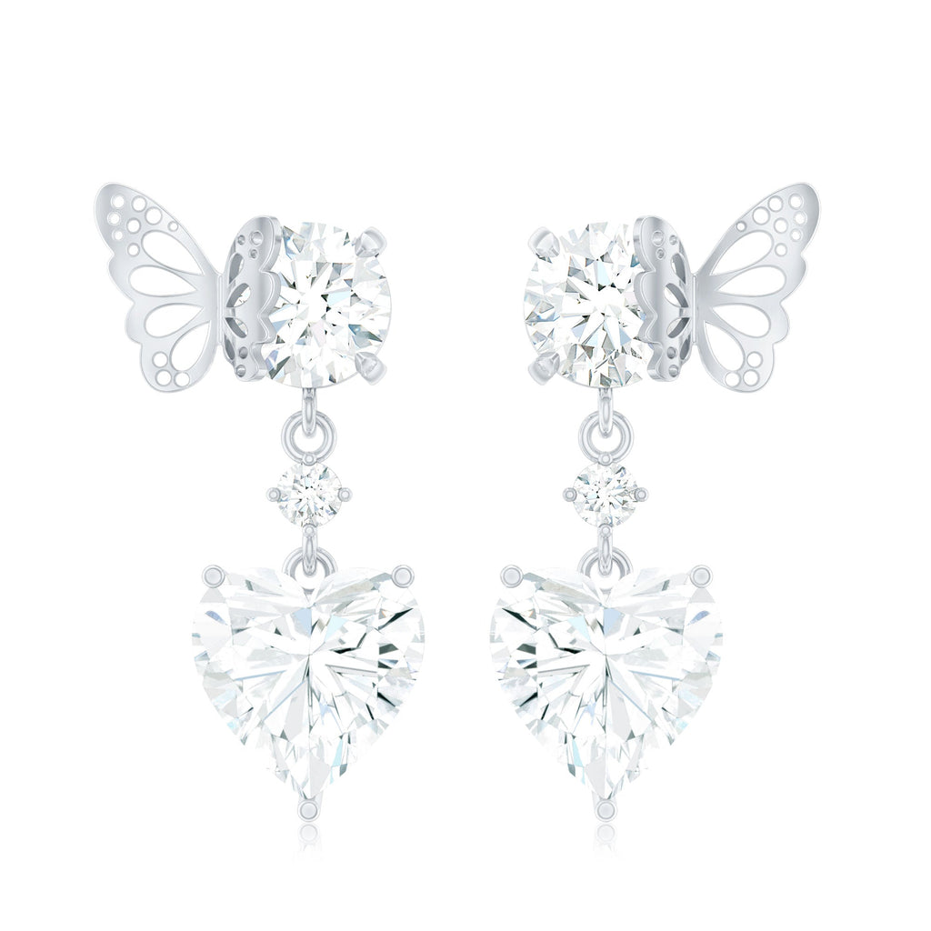 4 CT Heart Shape Moissanite Drop Earrings with Butterfly