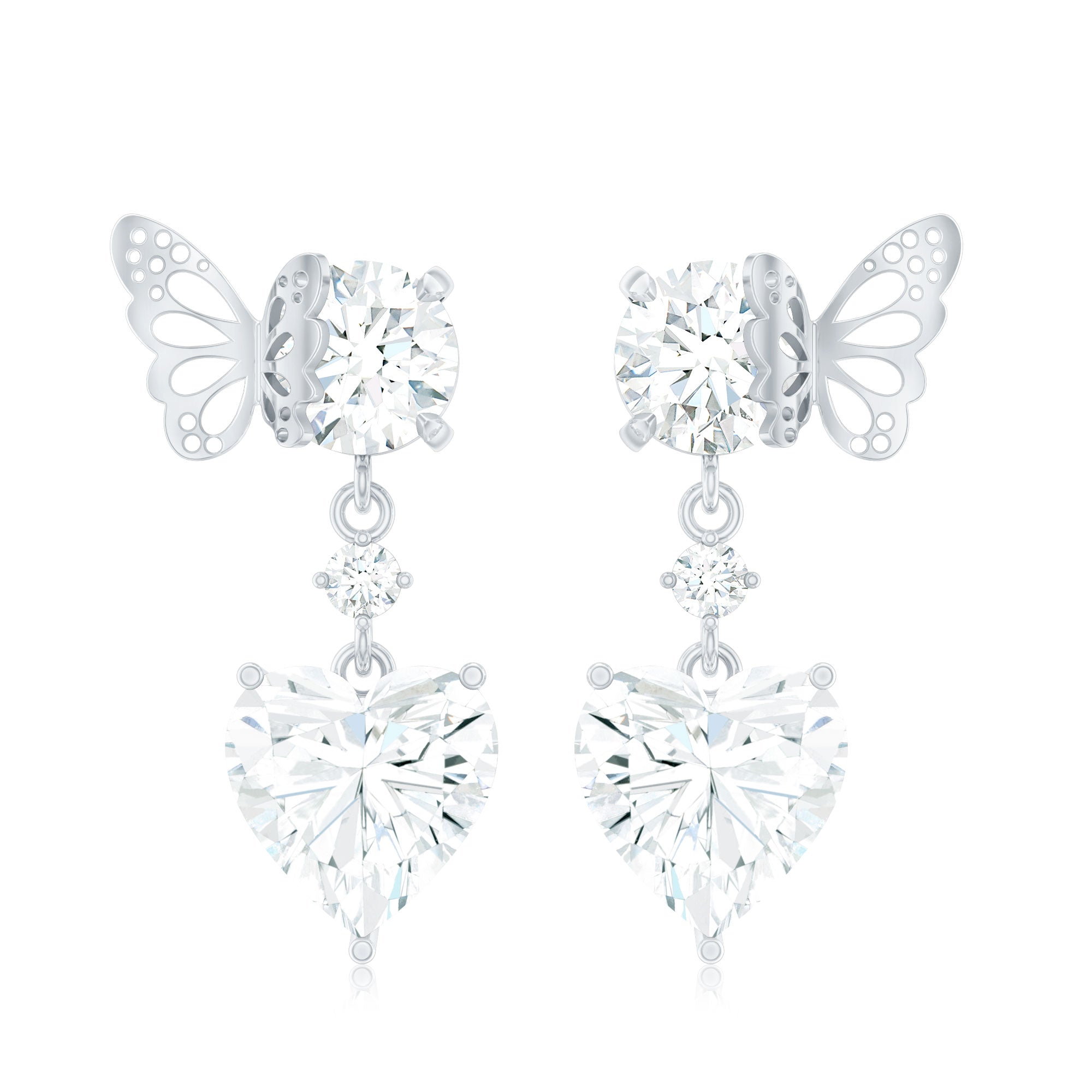 4 CT Heart Shape Moissanite Drop Earrings with Butterfly