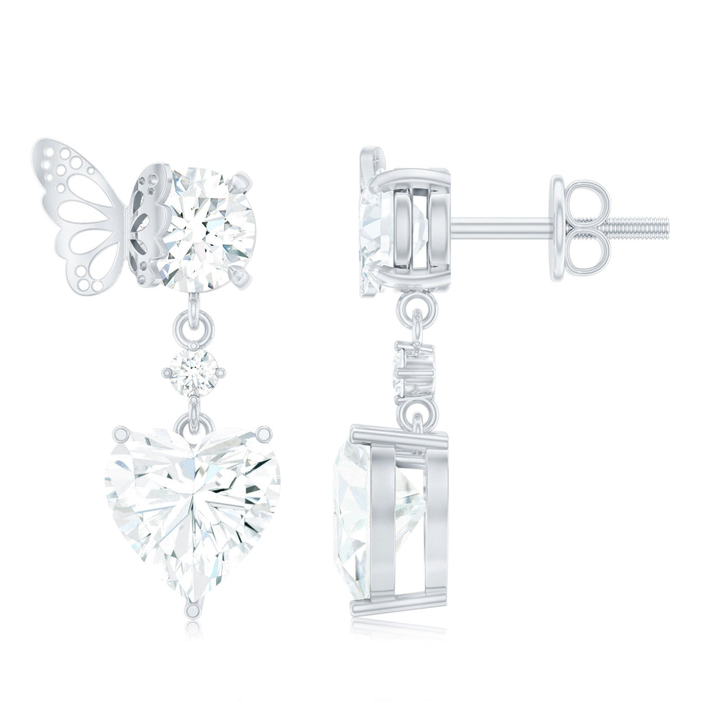 4 CT Heart Shape Moissanite Drop Earrings with Butterfly