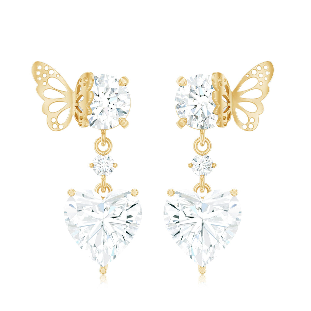 4 CT Heart Shape Moissanite Drop Earrings with Butterfly