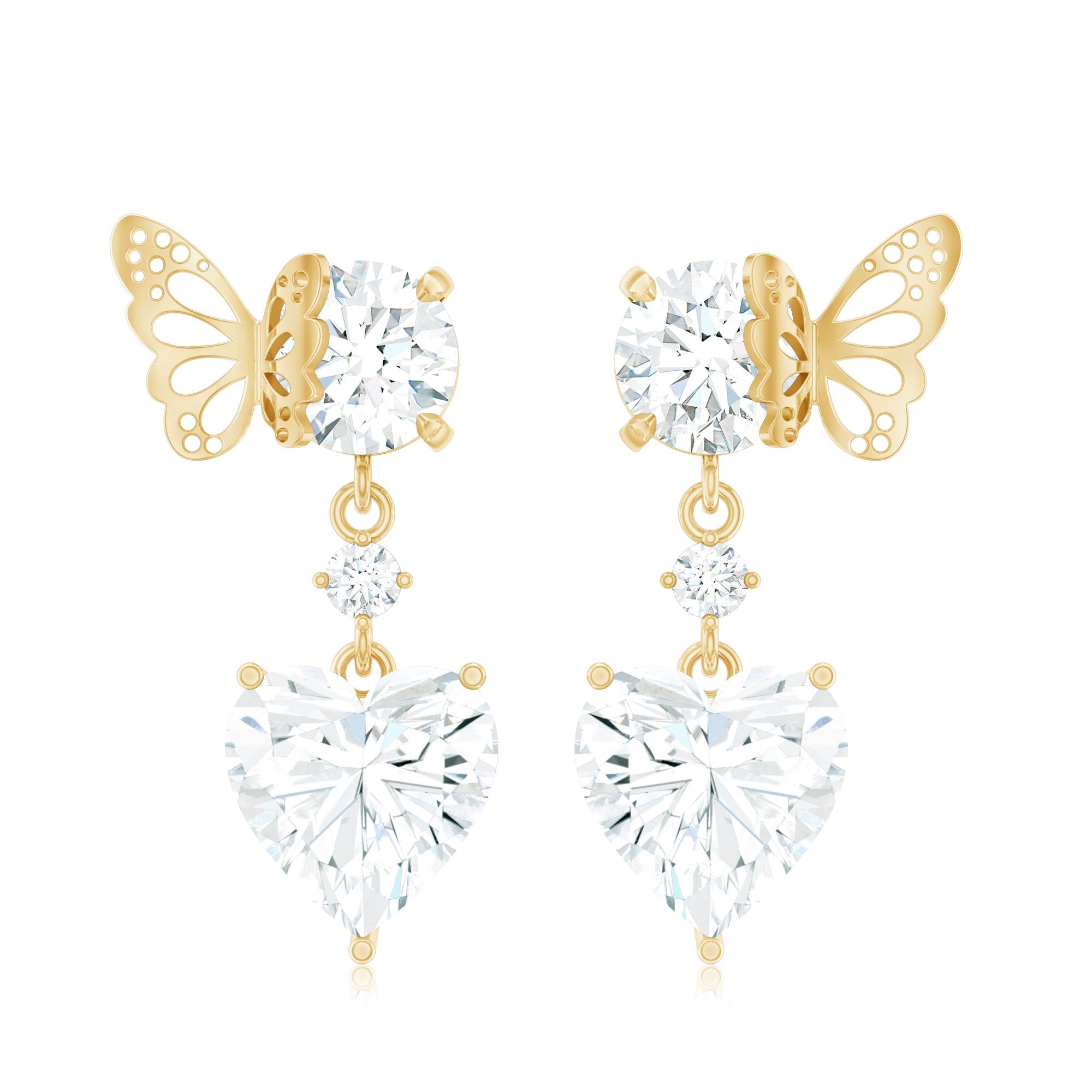 4 CT Heart Shape Moissanite Drop Earrings with Butterfly