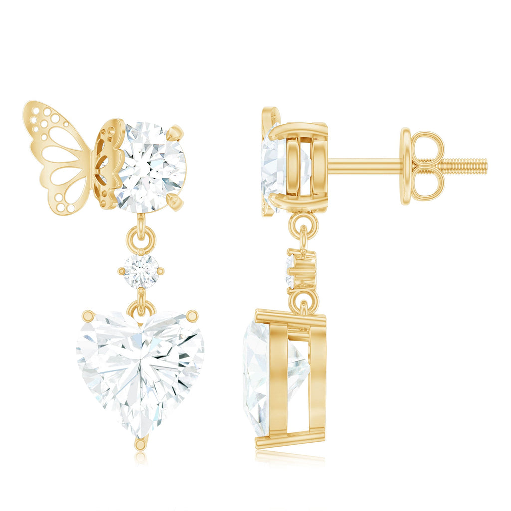 4 CT Heart Shape Moissanite Drop Earrings with Butterfly