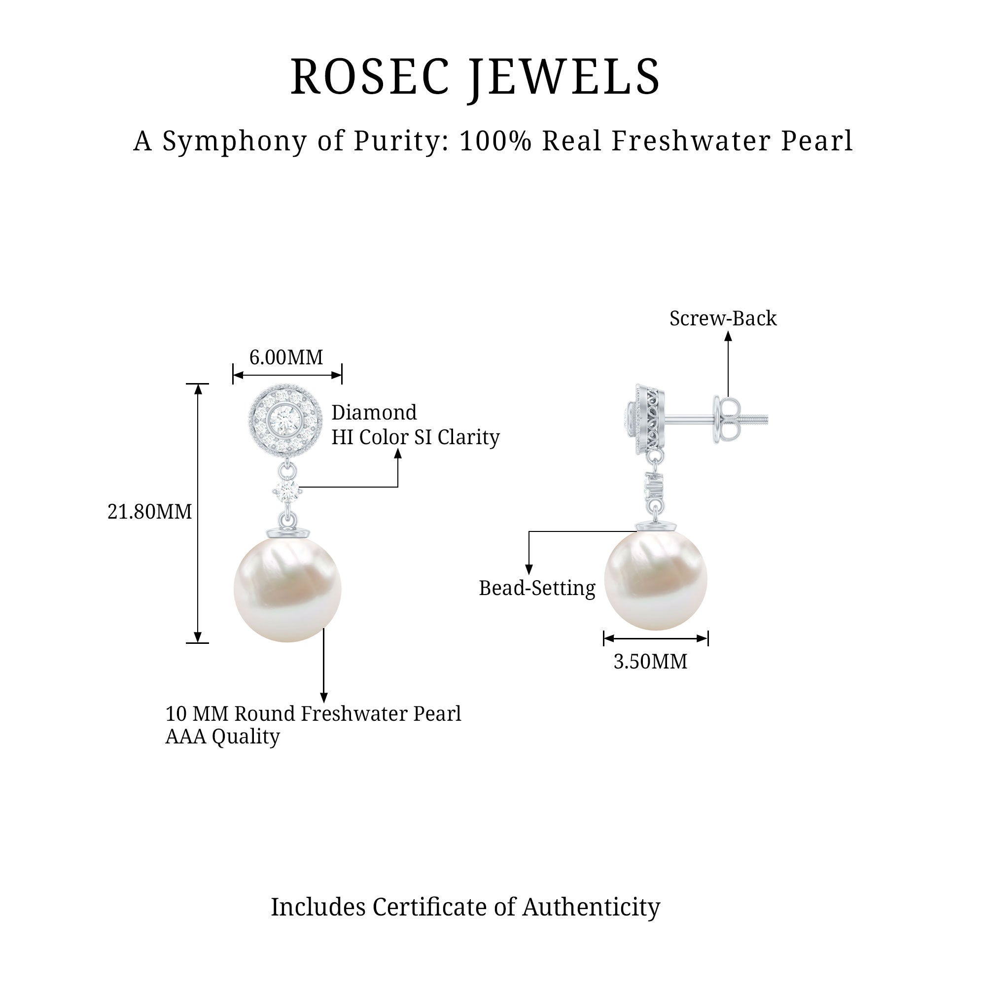 Real Pearl and Diamond Dangle Drop Earrings