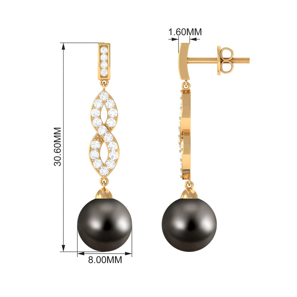 Cultured 16 Carat Tahitian Pearl Dangle Earrings with Diamond Infinity Knot