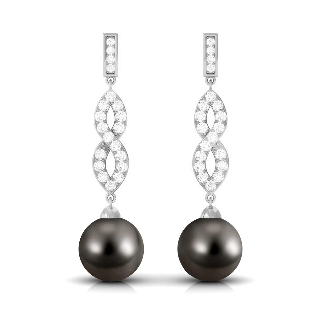 Cultured 16 Carat Tahitian Pearl Dangle Earrings with Diamond Infinity Knot