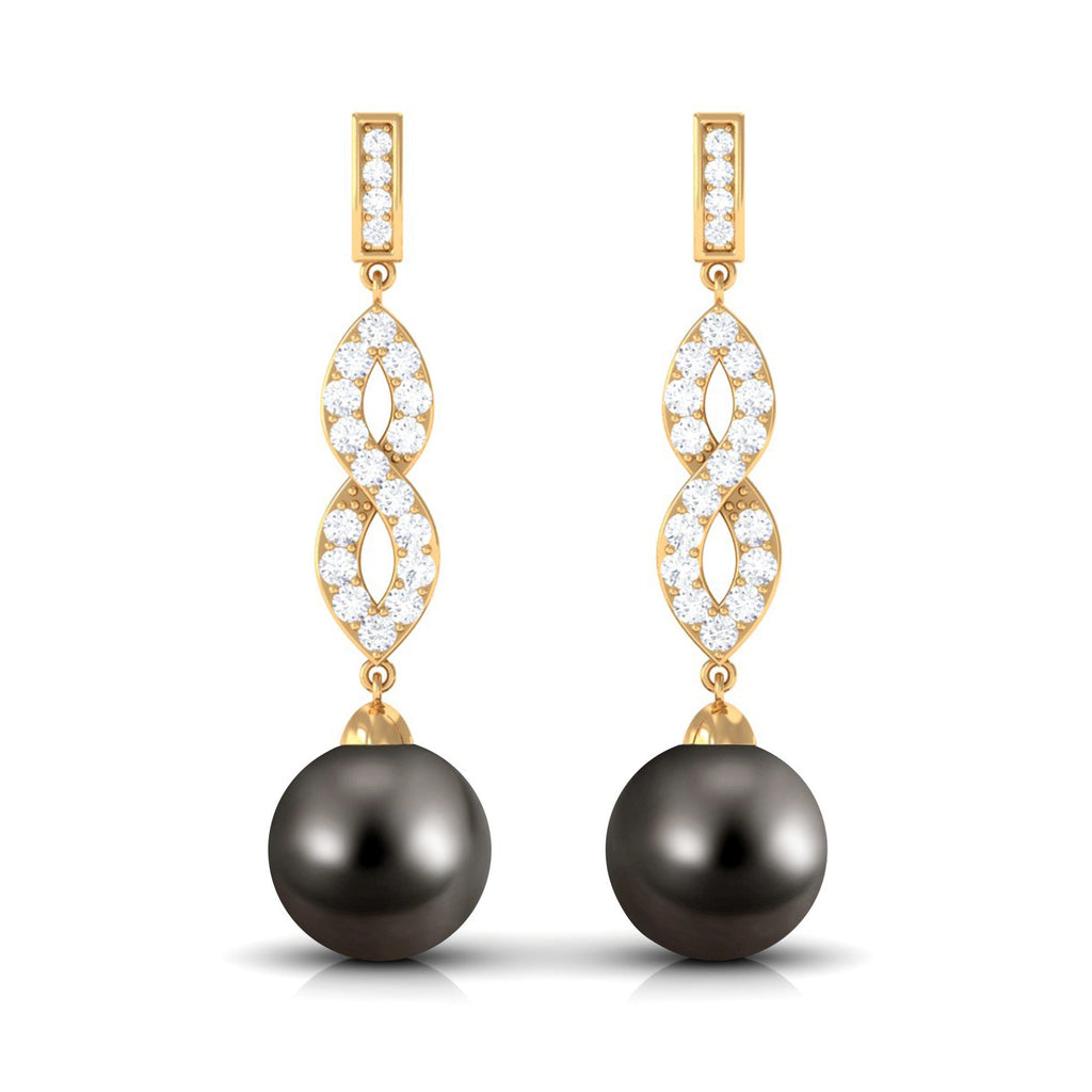 Cultured 16 Carat Tahitian Pearl Dangle Earrings with Diamond Infinity Knot