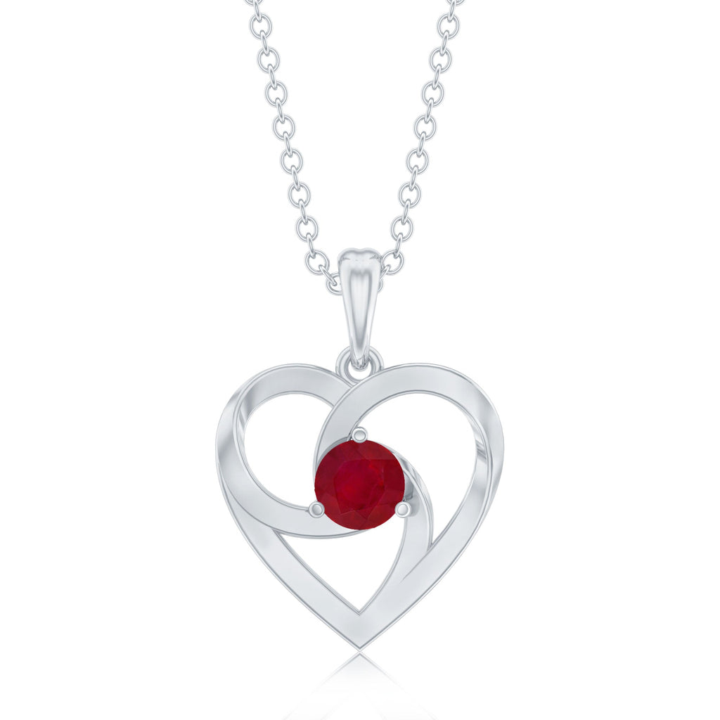 4 MM Round Cut Solitaire Ruby Heart Pendant Necklace