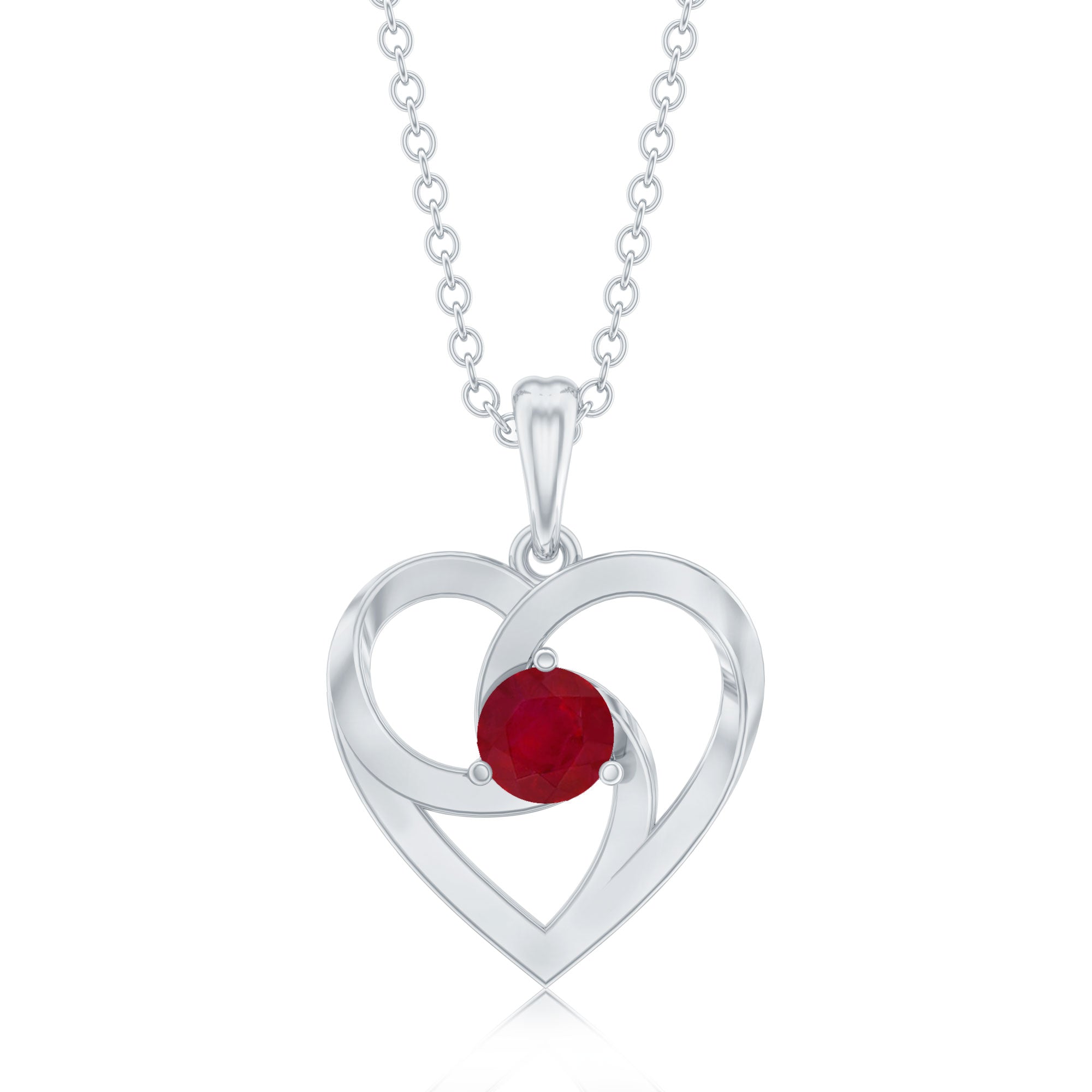 4 MM Round Cut Solitaire Ruby Heart Pendant Necklace