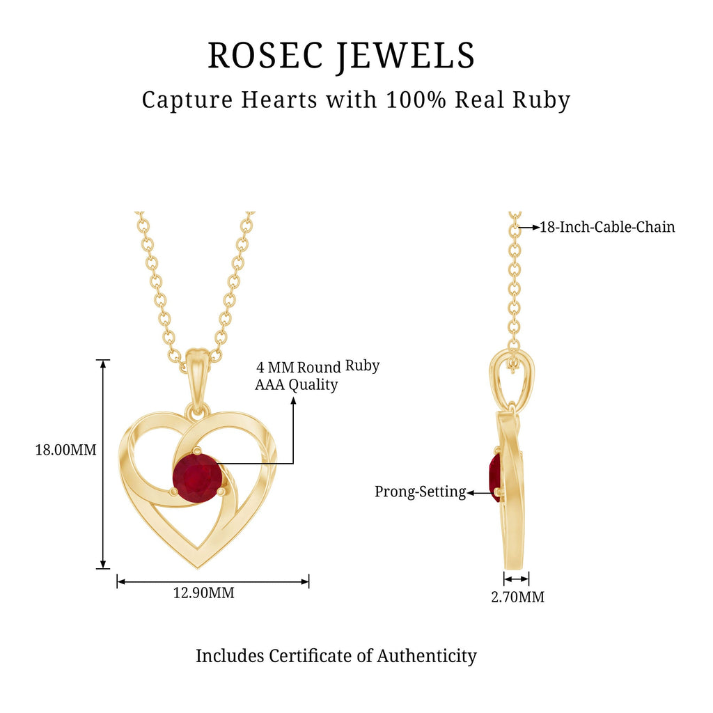 4 MM Round Cut Solitaire Ruby Heart Pendant Necklace