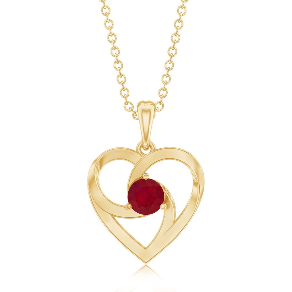 4 MM Round Cut Solitaire Ruby Heart Pendant Necklace