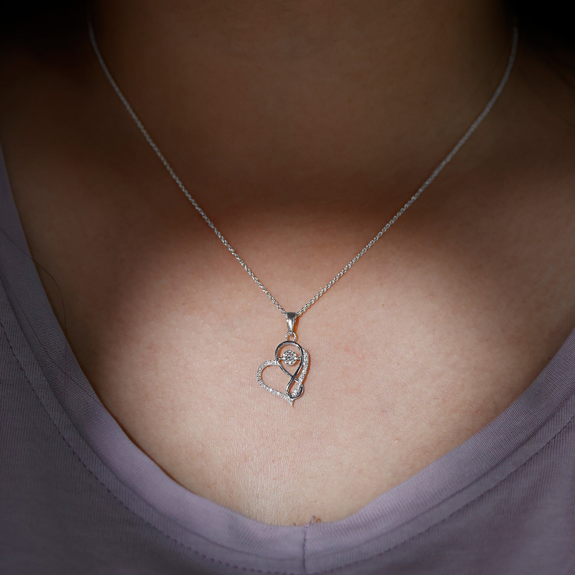 Womens Moissanite Infinity Heart Pendant Necklace With Chain