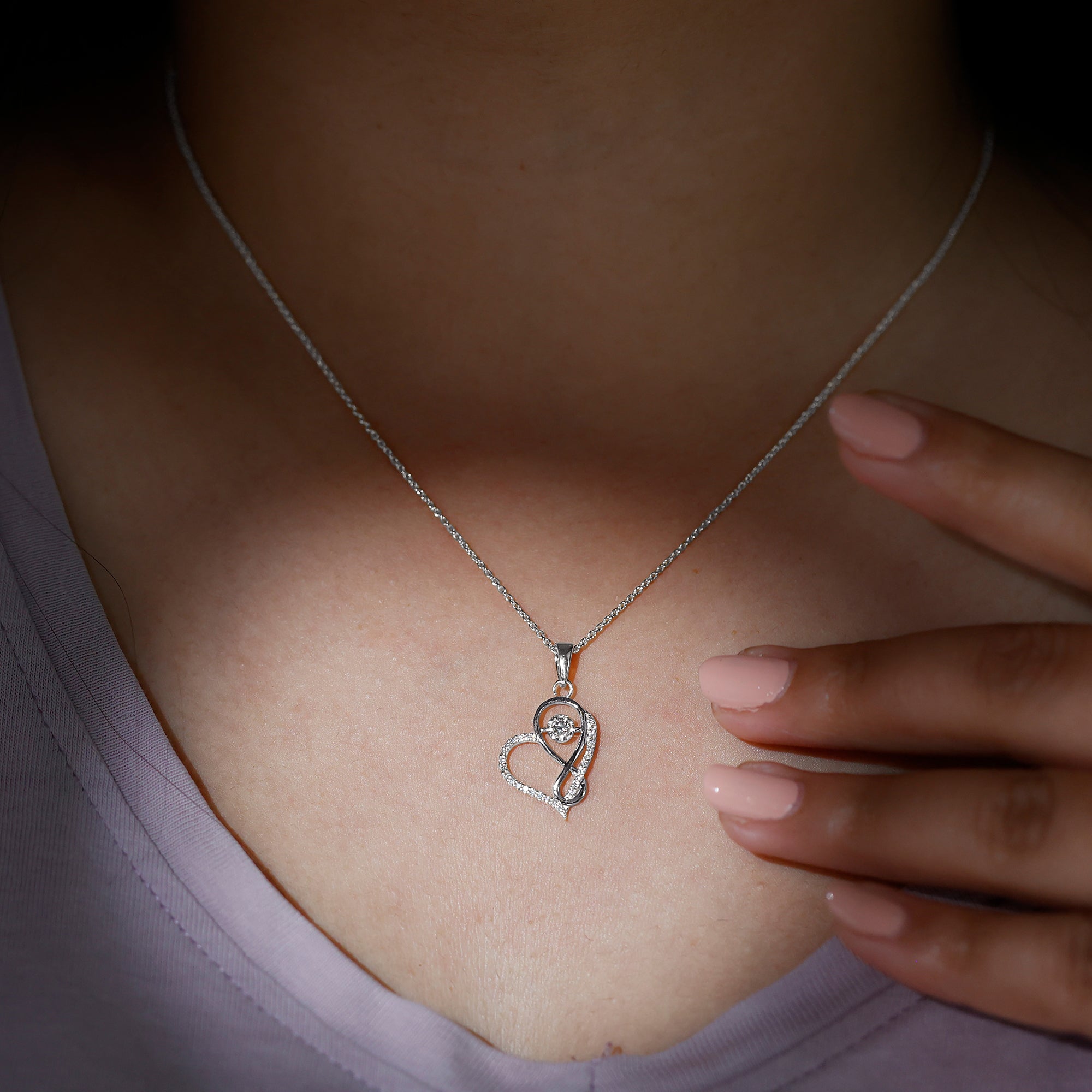 Womens Moissanite Infinity Heart Pendant Necklace With Chain