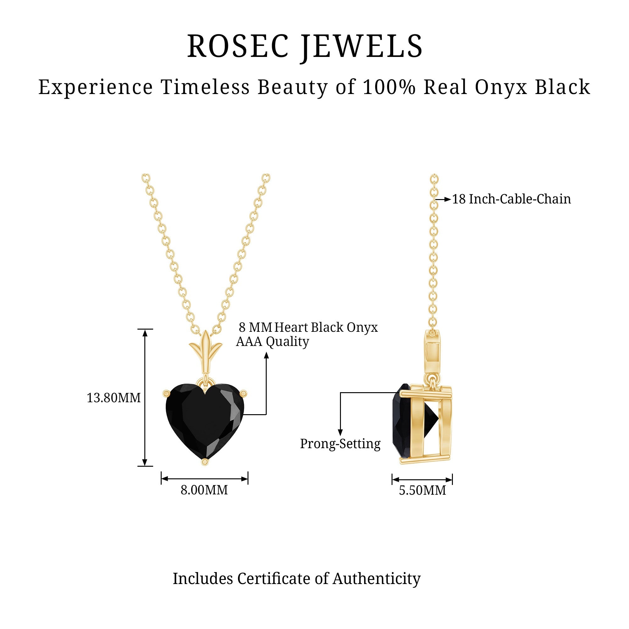 2 CT Heart Shape Black Onyx Solitaire Pendant
