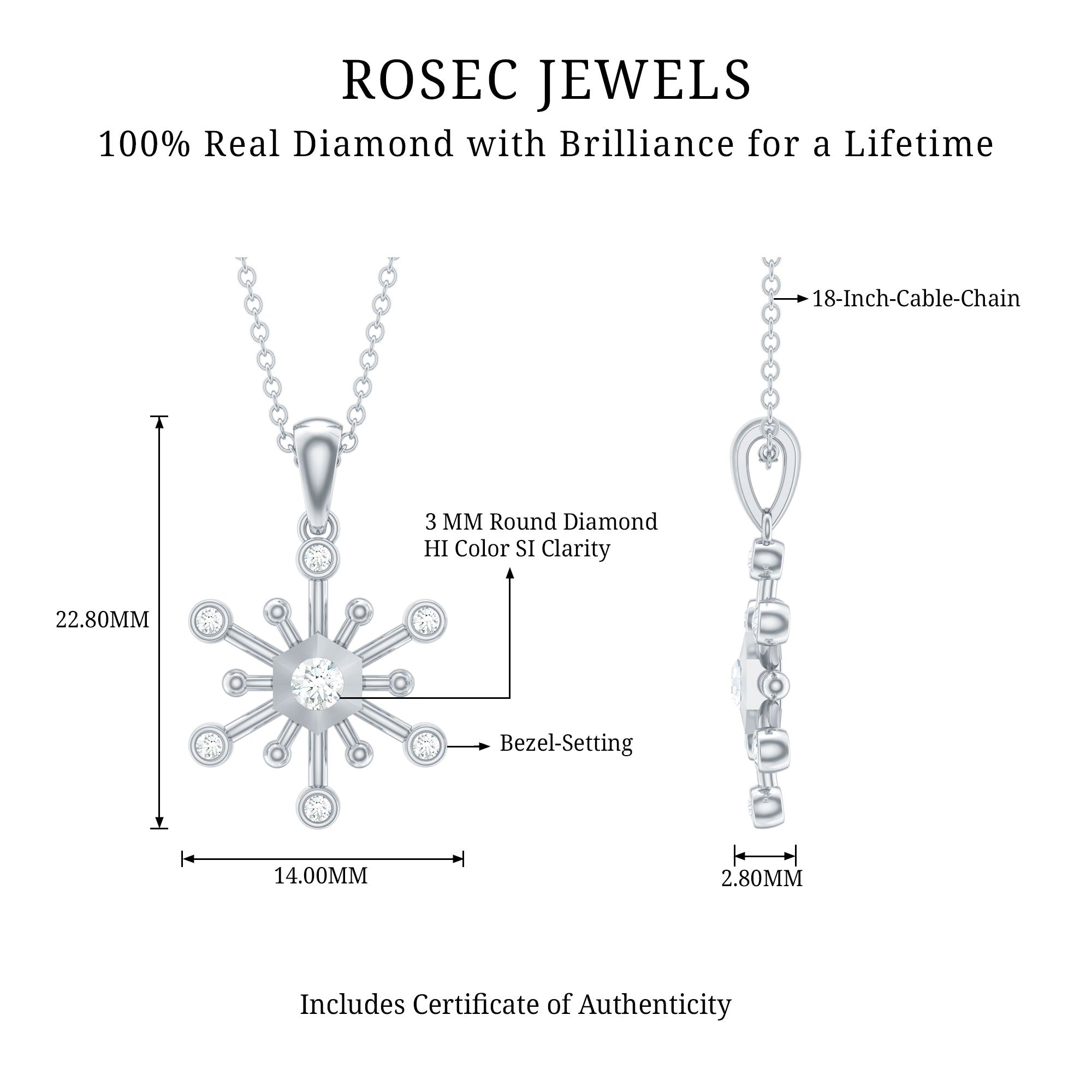 Diamond Snowflake Pendant Necklace for Women