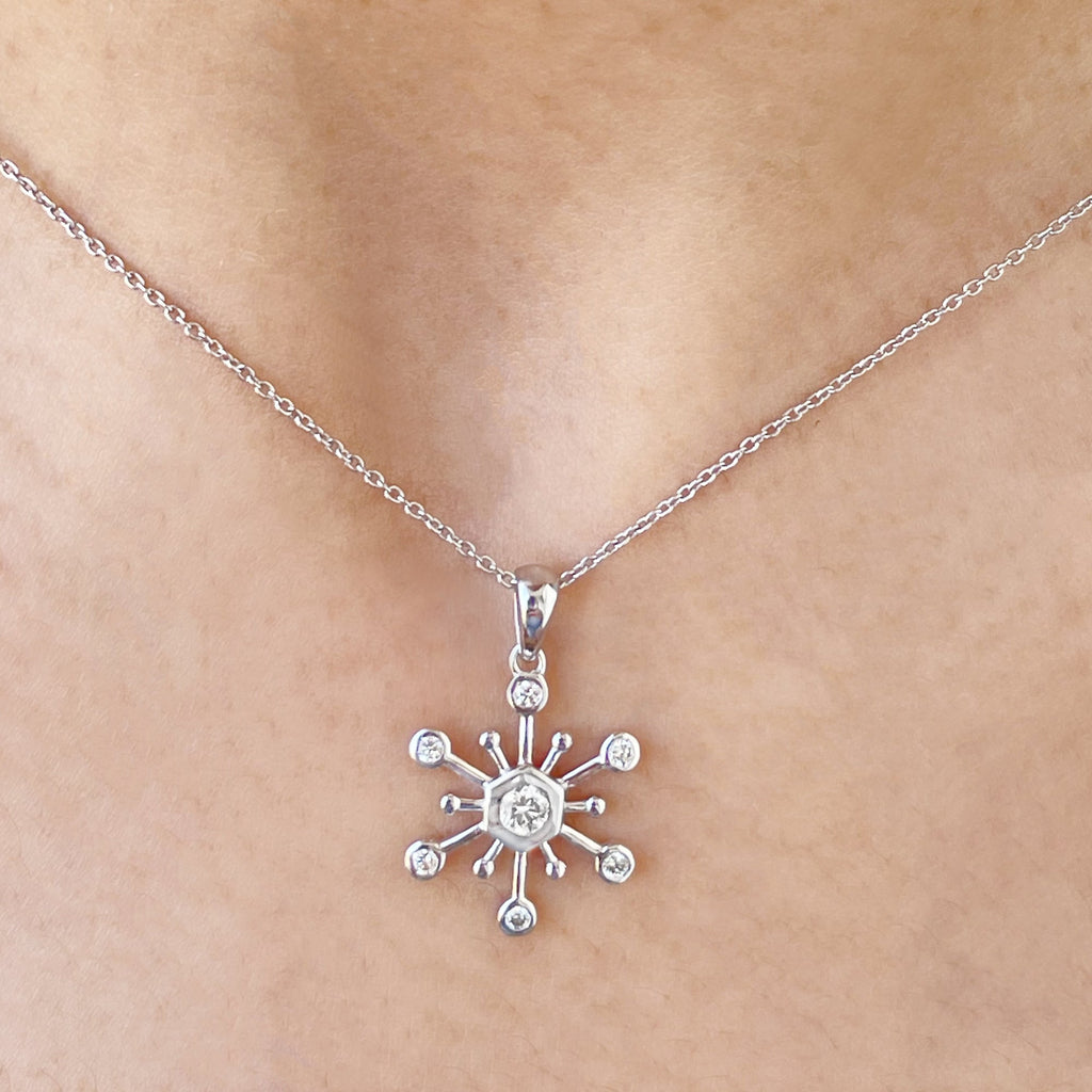 Diamond Snowflake Pendant Necklace for Women