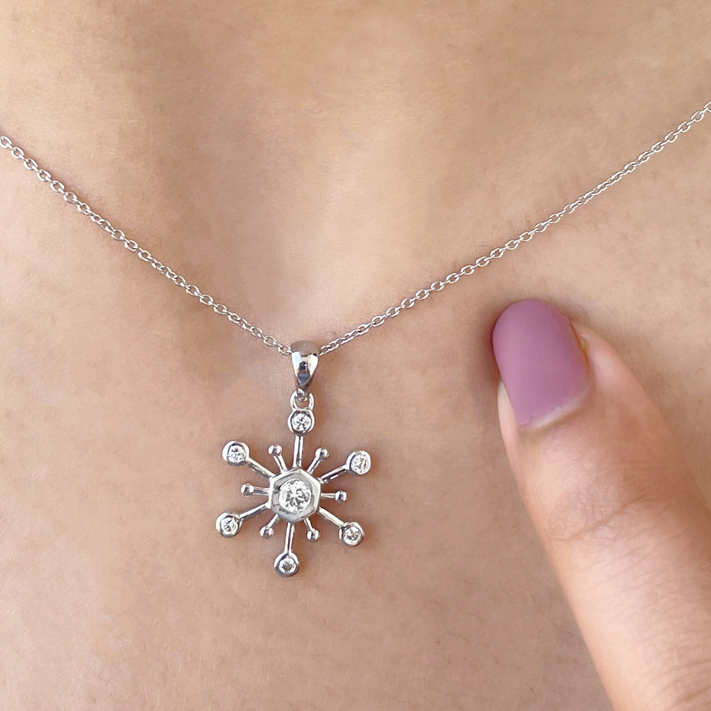 Diamond Snowflake Pendant Necklace for Women