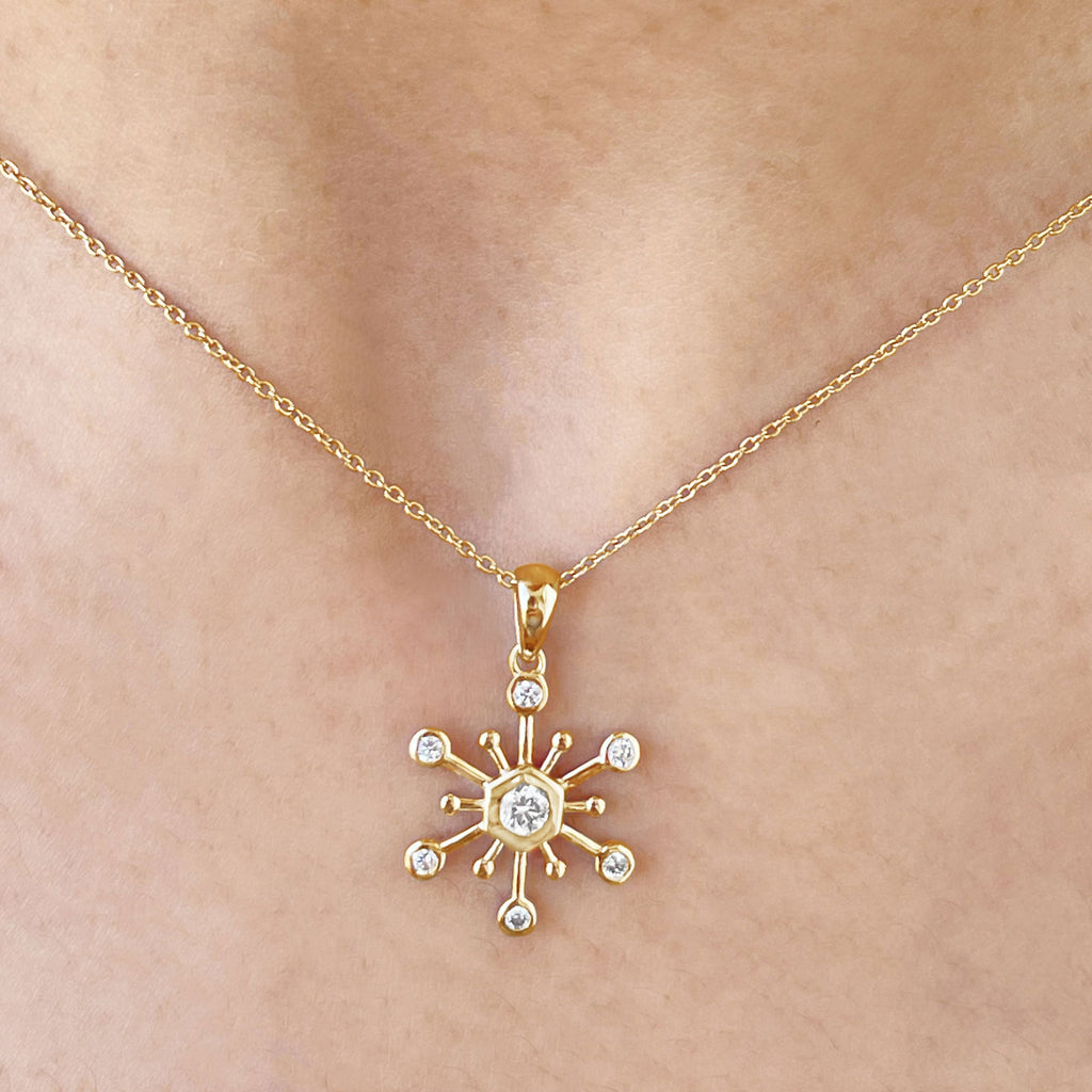Diamond Snowflake Pendant Necklace for Women