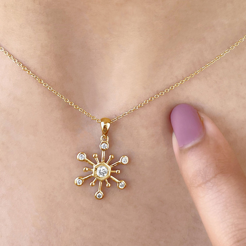 Diamond Snowflake Pendant Necklace for Women
