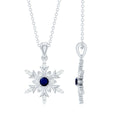 Contemporary Blue Sapphire and Diamond Snowflake Pendant Necklace