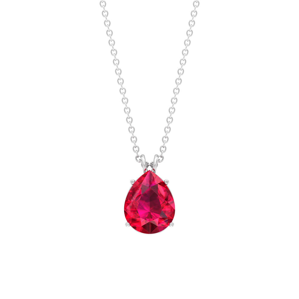 3 CT Pear Cut Lab Grown Ruby Solitaire Pendant Necklace