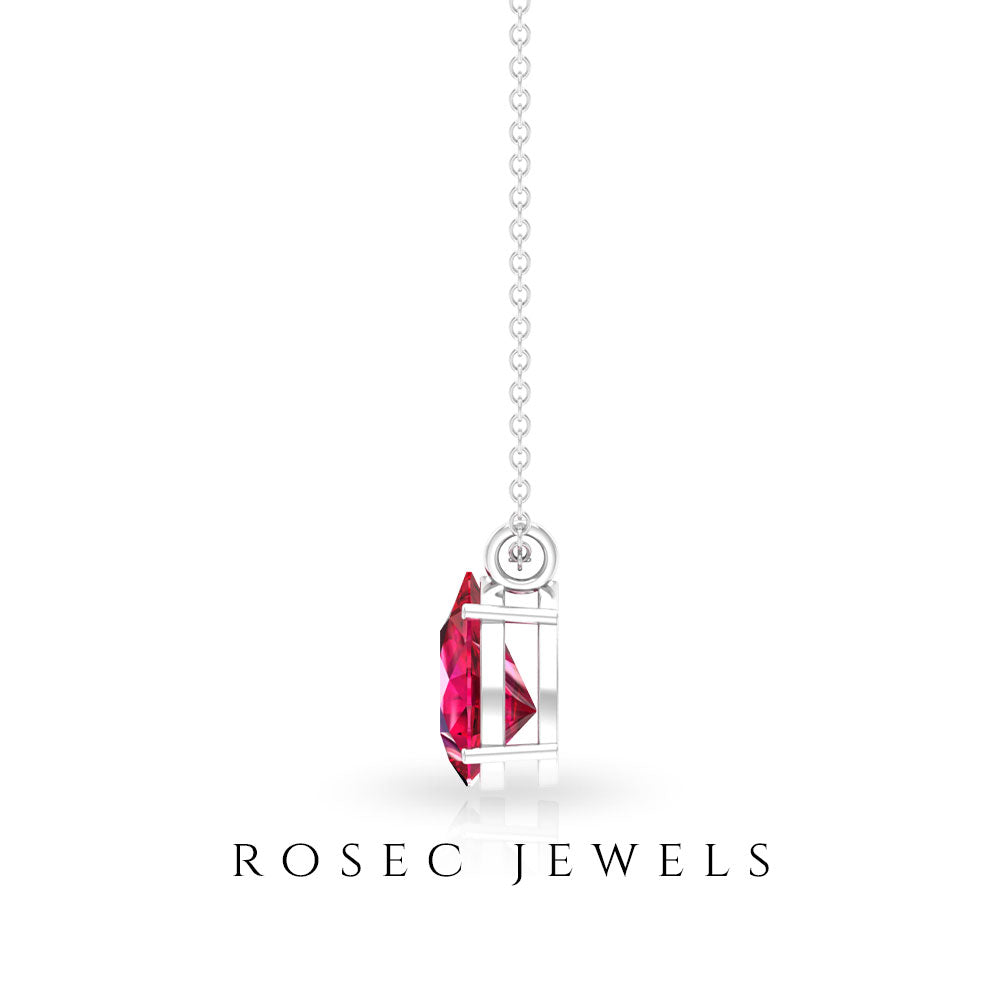 3 CT Pear Cut Lab Grown Ruby Solitaire Pendant Necklace