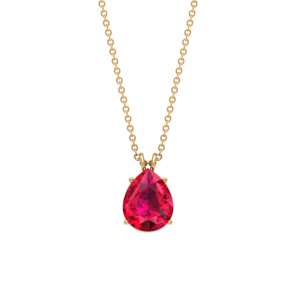 3 CT Pear Cut Lab Grown Ruby Solitaire Pendant Necklace