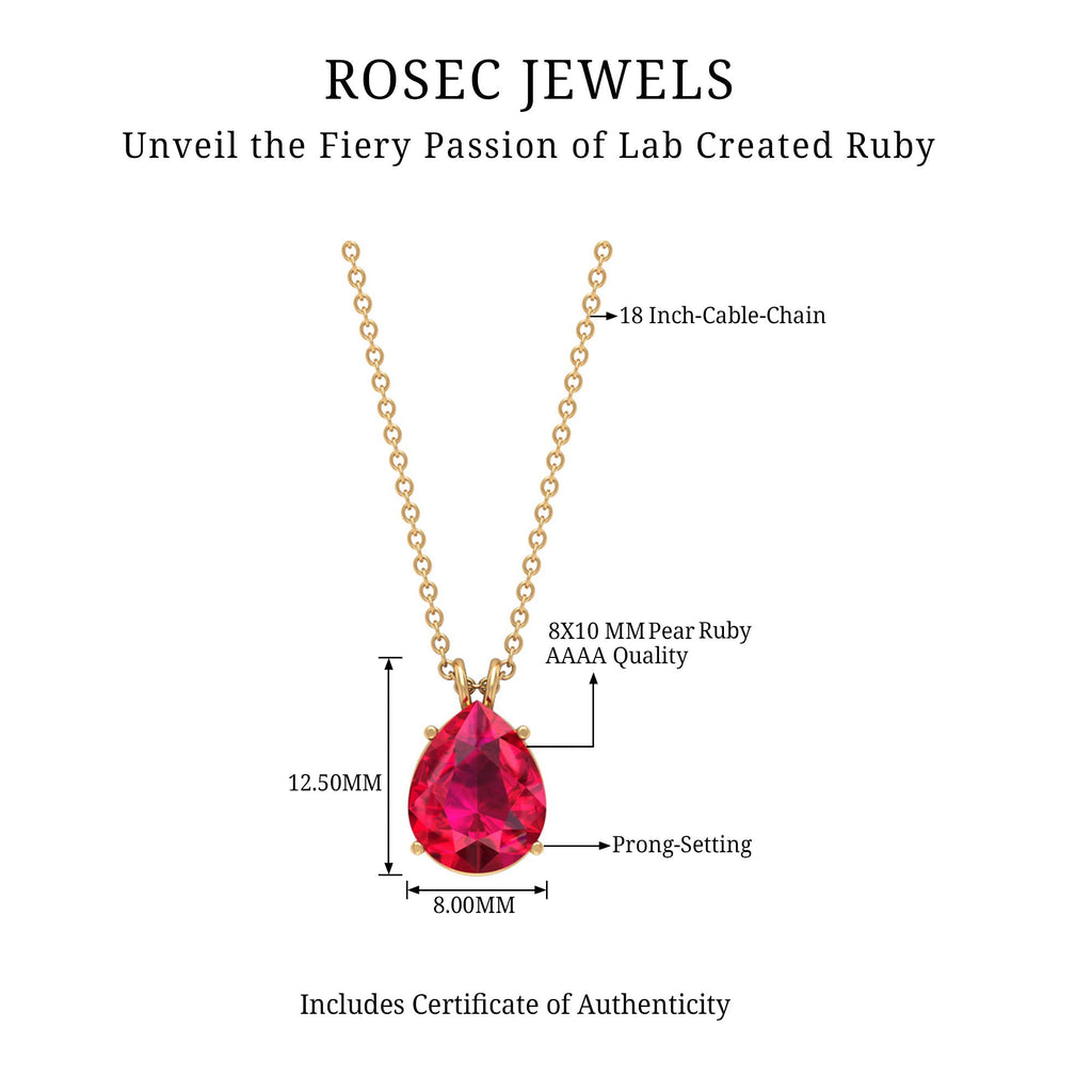 3 CT Pear Cut Lab Grown Ruby Solitaire Pendant Necklace