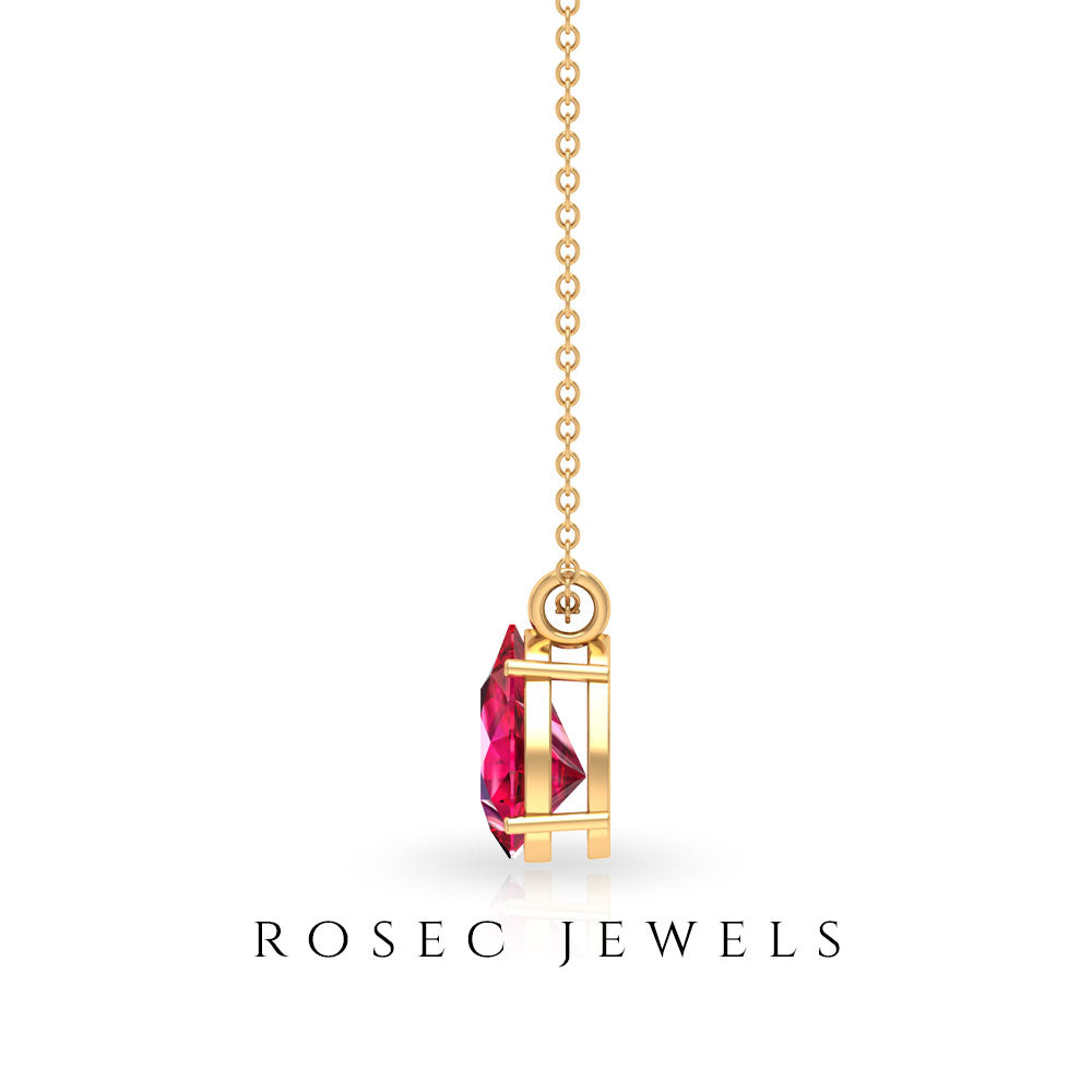 3 CT Pear Cut Lab Grown Ruby Solitaire Pendant Necklace