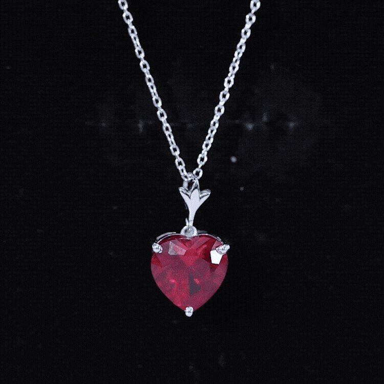 10 MM Lab Grown Ruby Solitaire Heart Necklace