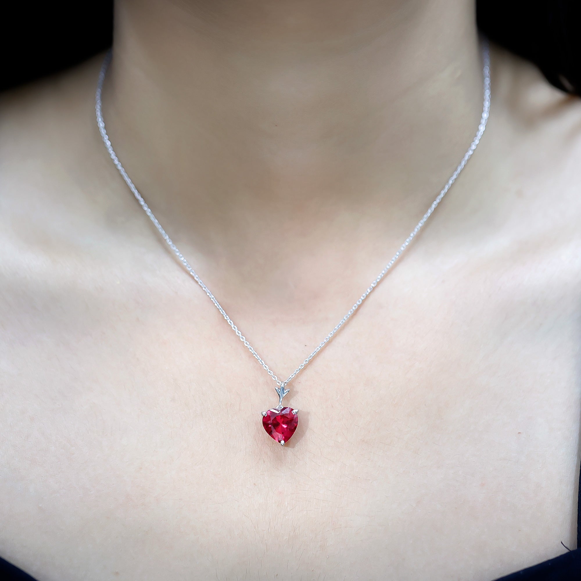 10 MM Lab Grown Ruby Solitaire Heart Necklace