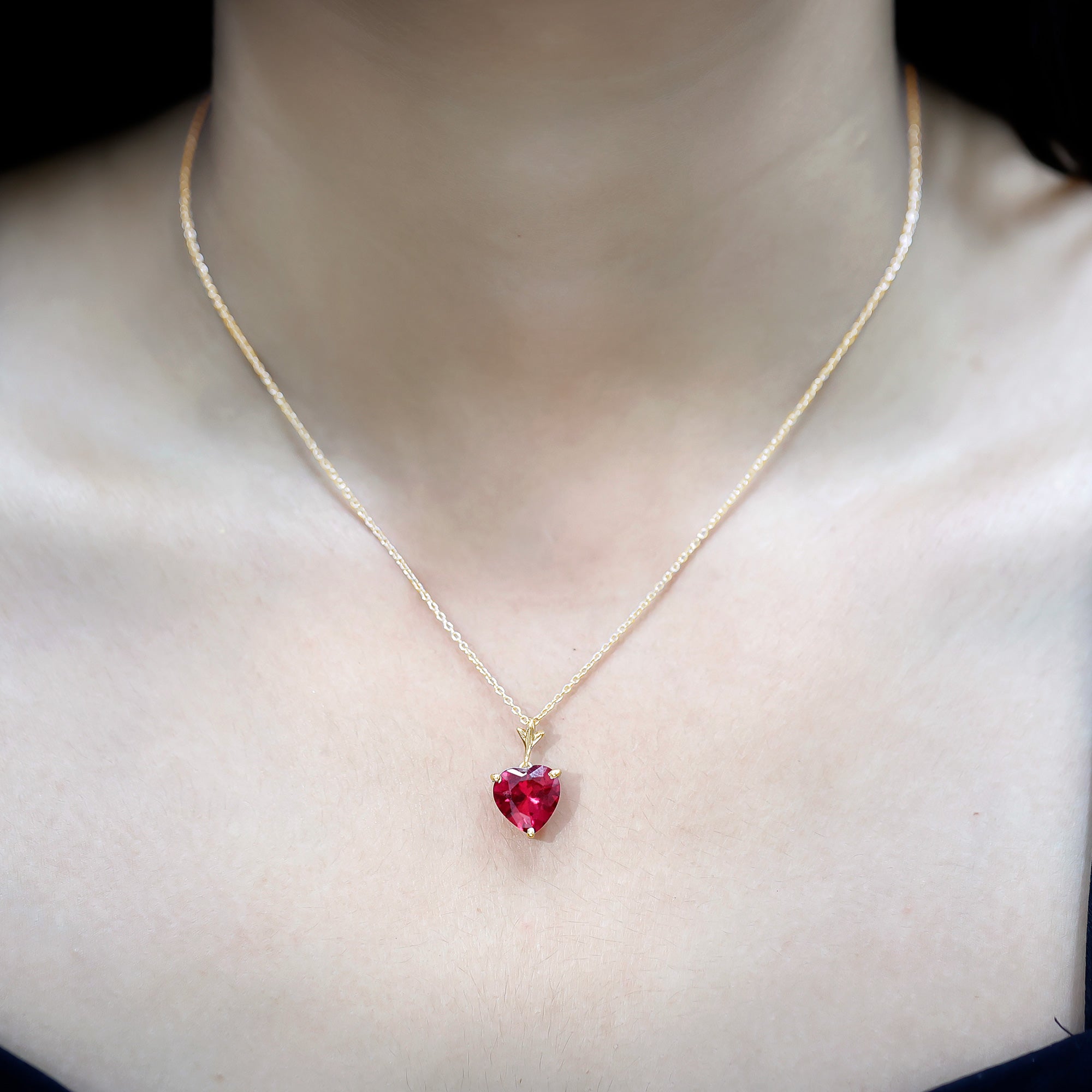 10 MM Lab Grown Ruby Solitaire Heart Necklace