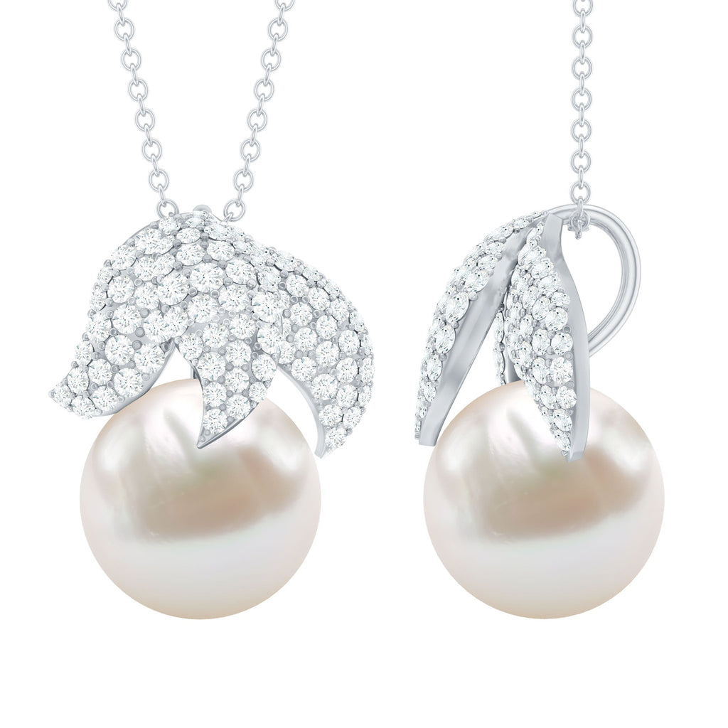 Certified Freshwater Pearl Bridal Necklace with Lab Diamond