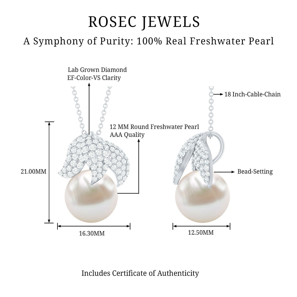 Certified Freshwater Pearl Bridal Necklace with Lab Diamond