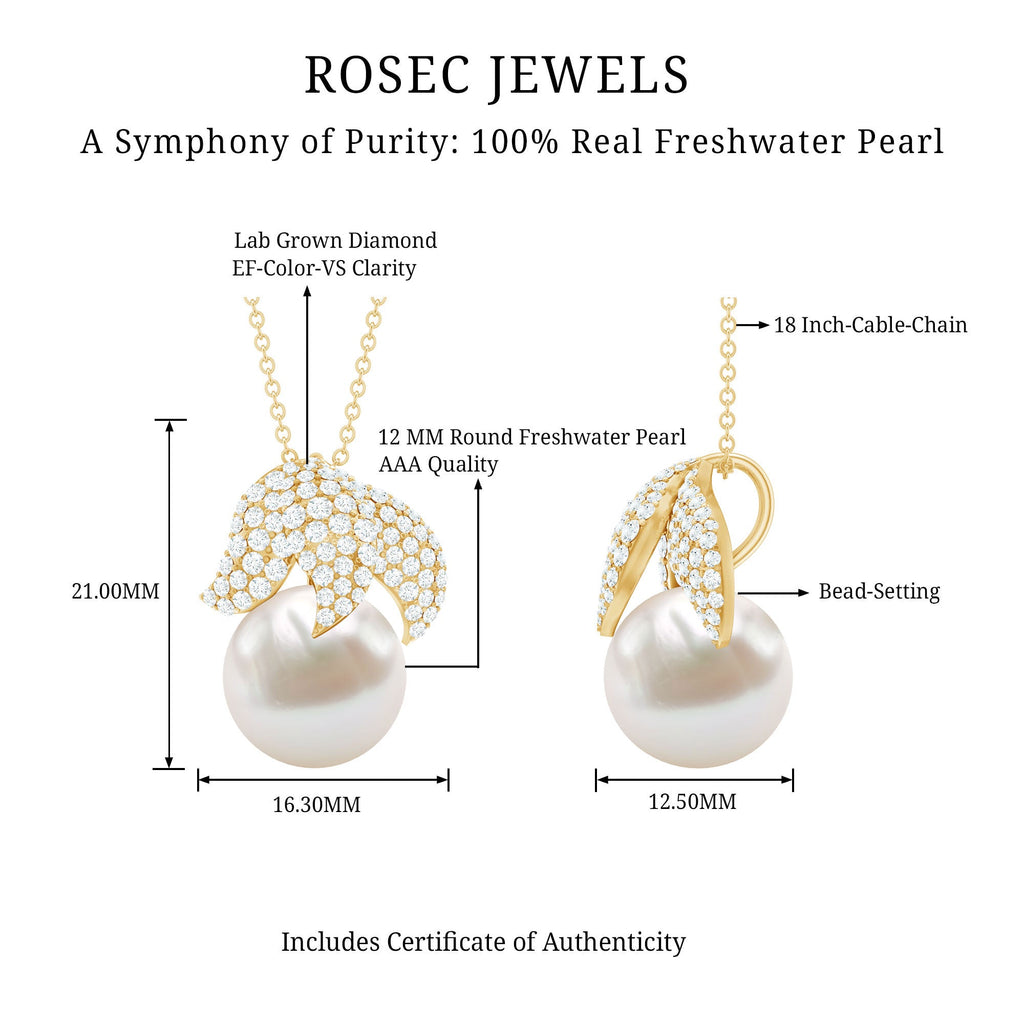 Certified Freshwater Pearl Bridal Necklace with Lab Diamond