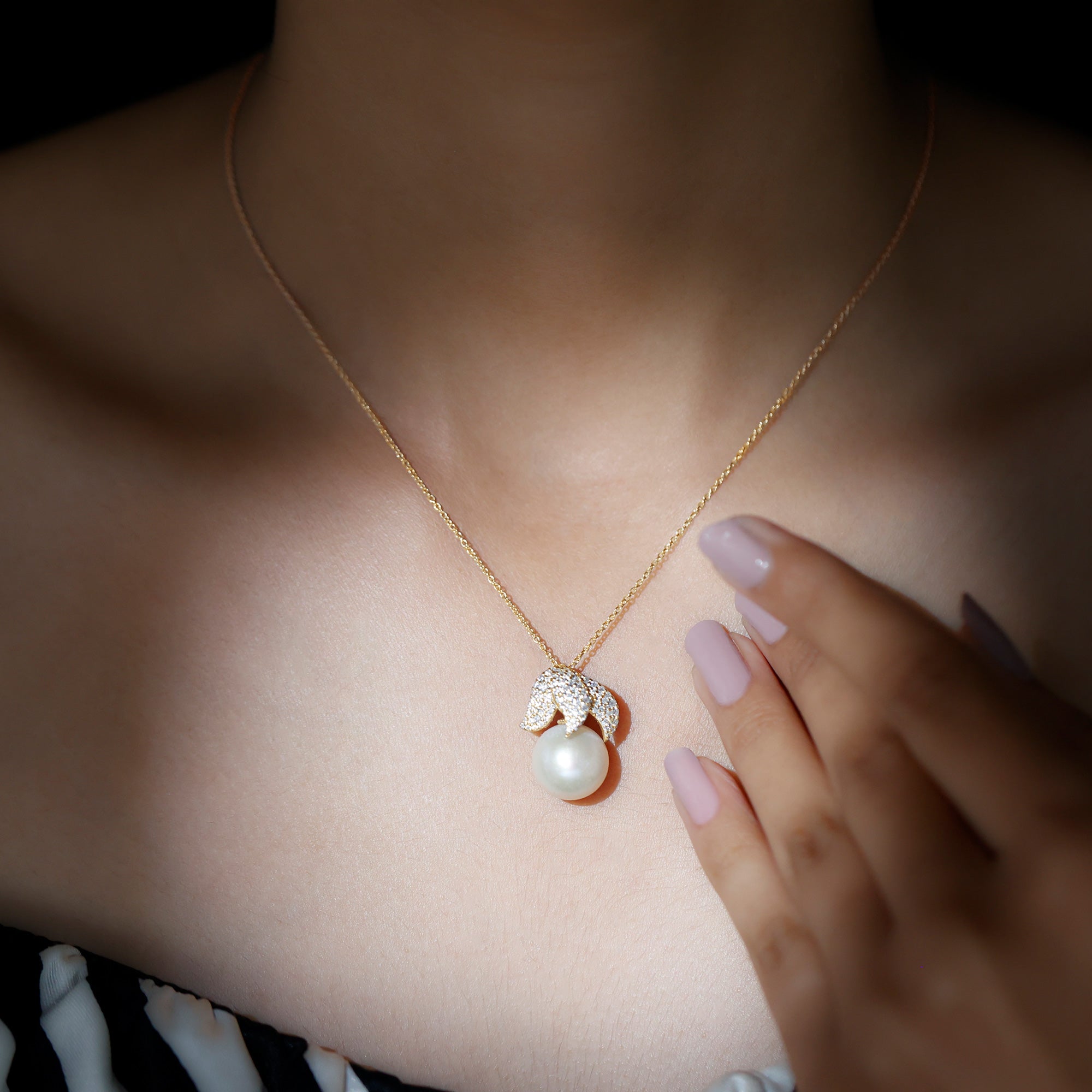 Certified Freshwater Pearl Bridal Necklace with Lab Diamond