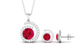 Created Ruby and Moissanite Swirl Pendant and Earrings Set