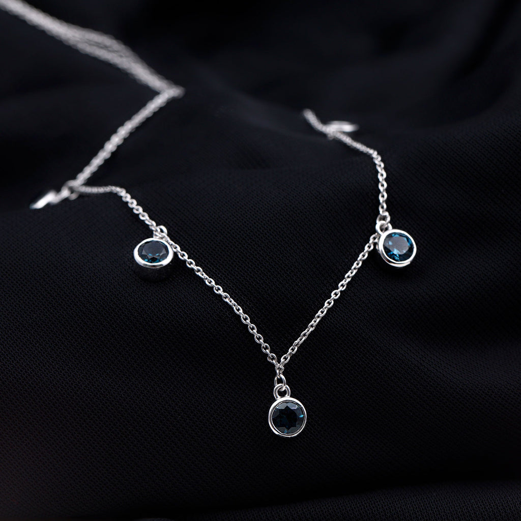 Real London Blue Topaz Station Necklace in Bezel Setting