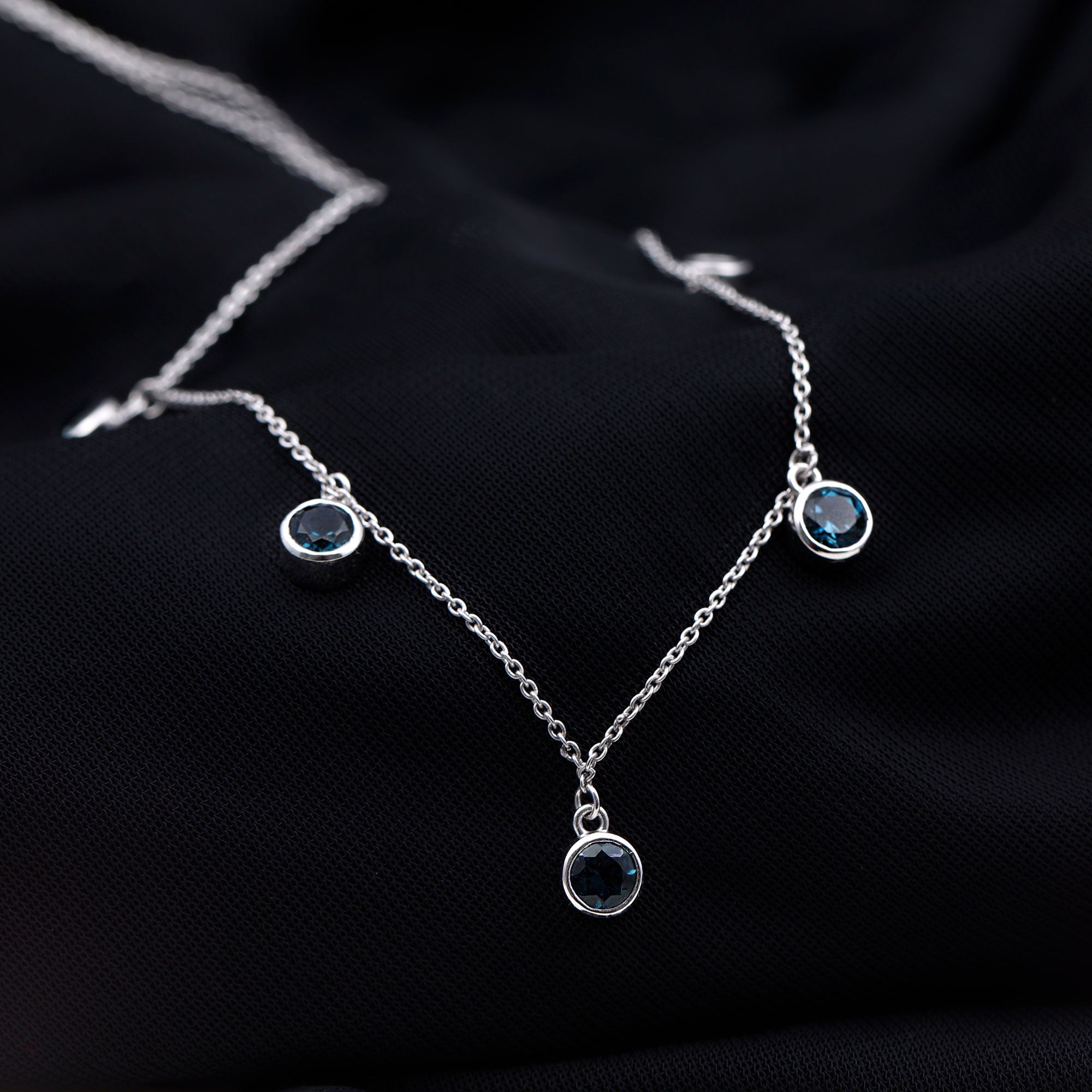 Real London Blue Topaz Station Necklace in Bezel Setting